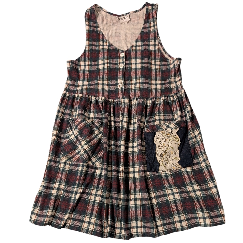 90s Y2K Amy Byer California Multicolor Plaid Cotton Tank Dress Upcycled‎ Pocket